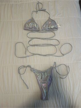 wild fable Iridescent Silver/ Purple Holographic String Bikini